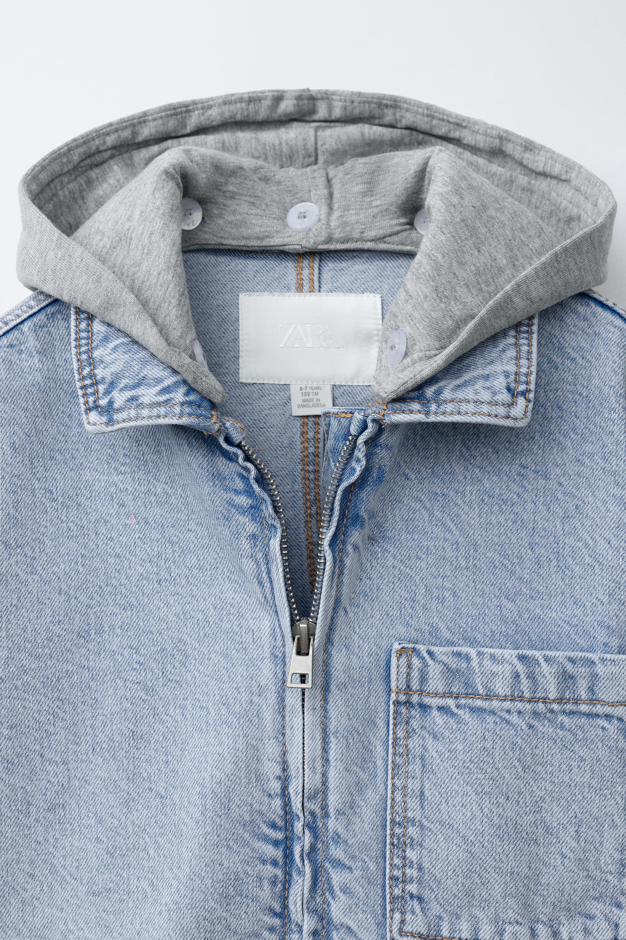 DENIM OVERSHIRT WITH REMOVABLE FLEECE HOODIE